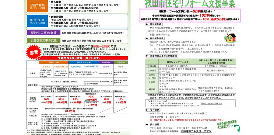 令和3年度 秋田県 秋田市リフォーム補助の要綱が決定しました オバ建合同会社 秋田で屋根 外壁の塗装をお考えの方ぜひ当社へ